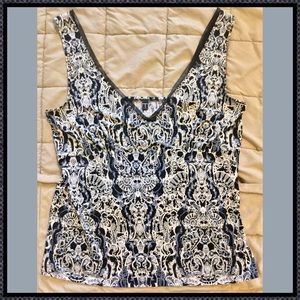 Tahari sexy chic blouse boho print tank top sz M